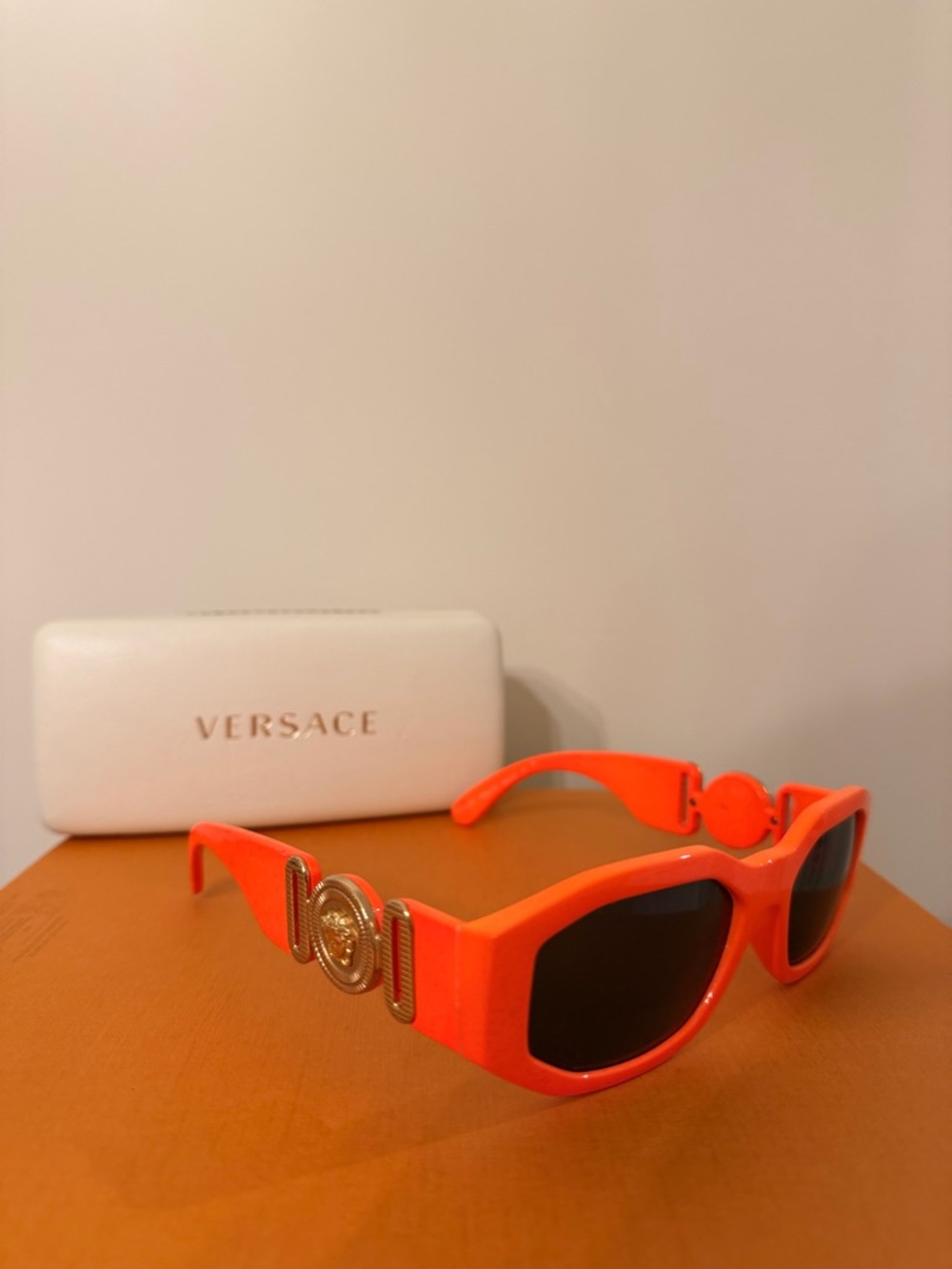Versace Neon Orange Sunglasses with Gold Medusa Detail with case *Never worn*